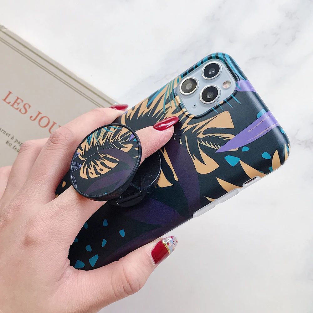 LOVECOM Винтажный чехол для телефона с банановым листом и держателем iPhone 12 Mini 11 Pro Max XR