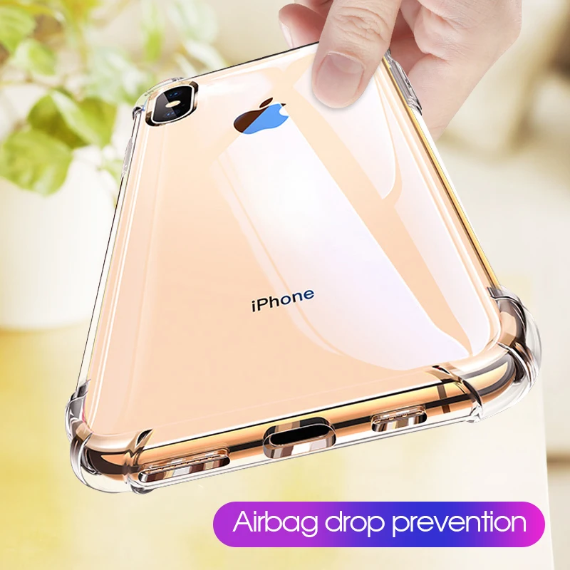 Прозрачный Силикон ТПЭ чехол для телефона iPhone 11 Pro Max X XS XR с предохранительными
