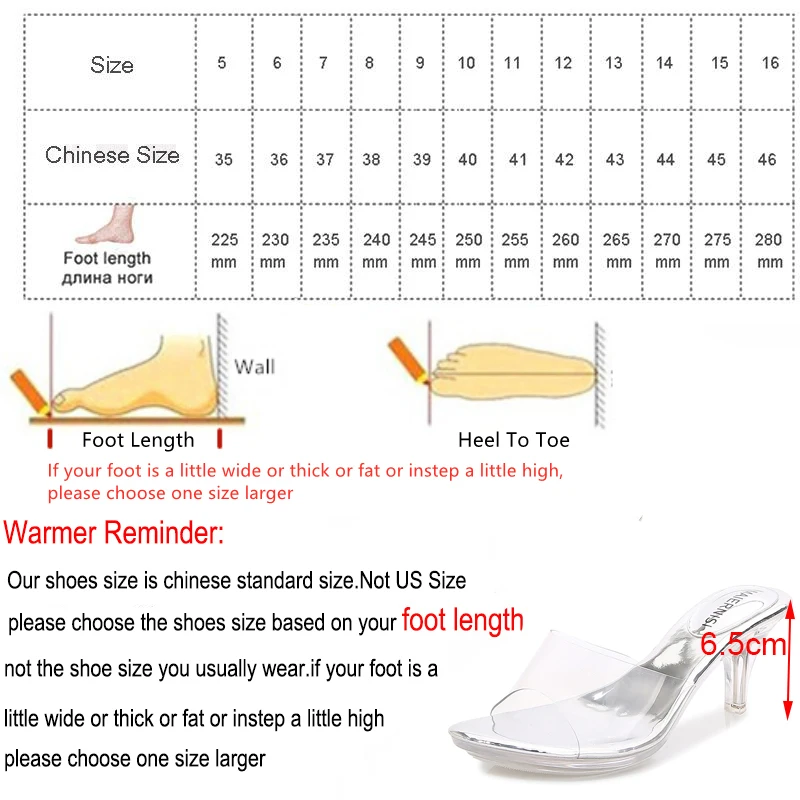 

Women casual slippers sexy transparent daily high heel 6.5cm shopping crystal mid-heeled large size 35-41