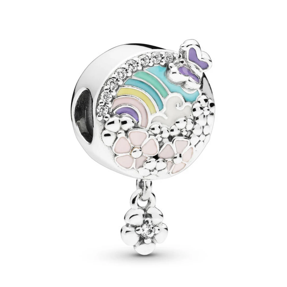

Genuine 925 Sterling Silver Flower Colour Story Charm Pendant Beads Fit pandora Women Bracelet & Necklace Diy Jewelry