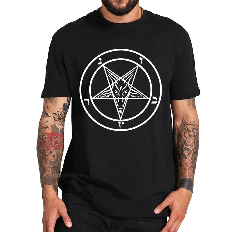 Футболка Baphomet с рисунком Pentagramme модель 100% года хлопок короткий рукав круглый