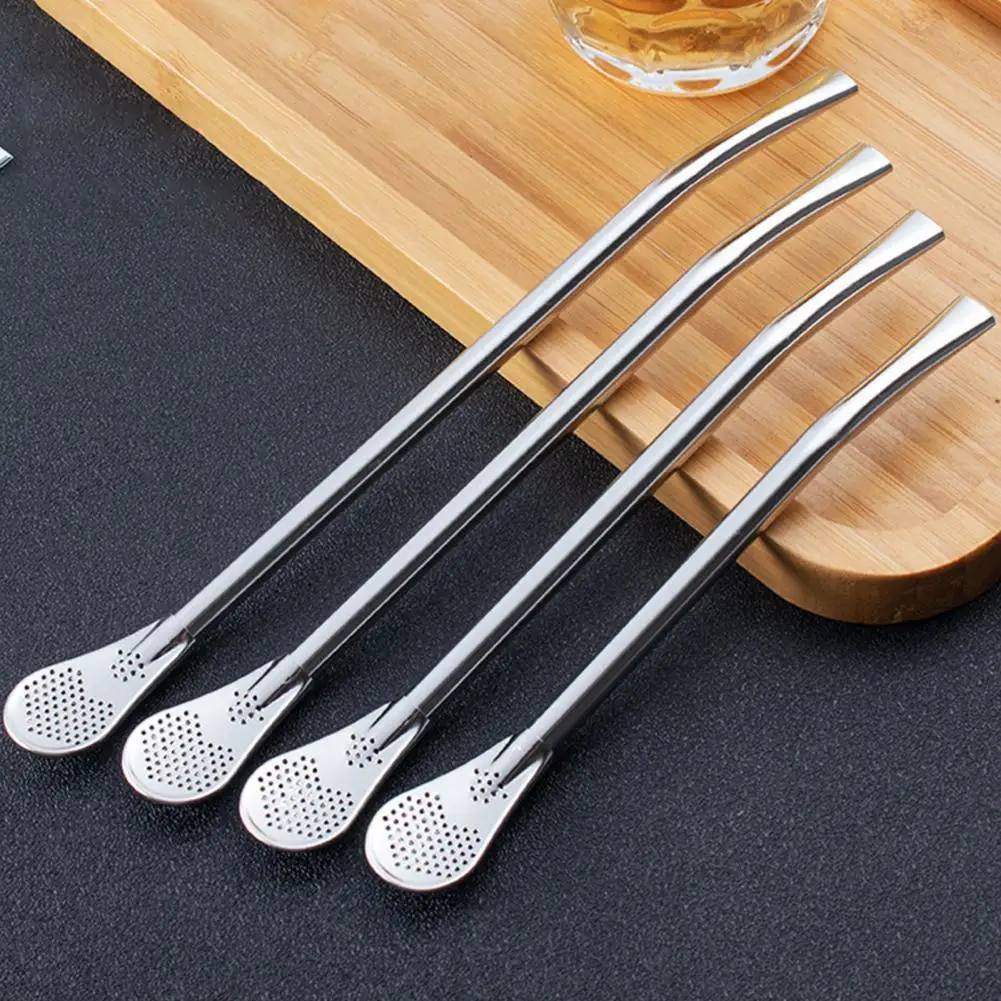 

2Pcs Straw Spoon Long Handle Mixing Yerba Mate Stainless Steel Bombilla Filter Teaspoon for Party