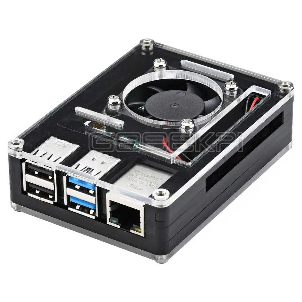 Чехол GeeekPi акриловый черный чехол для Raspberry Pi 4 Model B с вентилятором большого
