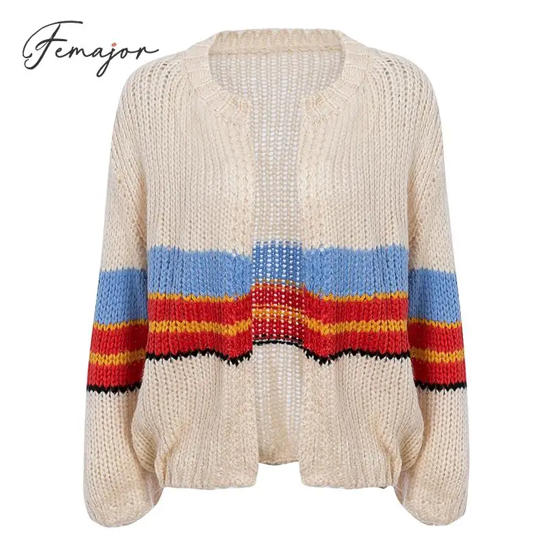 Femajor осень 2019 Женский Теплый кардиган женский модный цветной блок полосатый