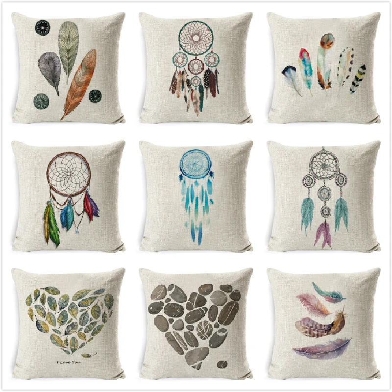 

Feather Pillow Cover Painting Linen Throw Pillowcases Dropshipping Literary Art Pillow Sofa Chair Car Cushion Cover 45*45 cm