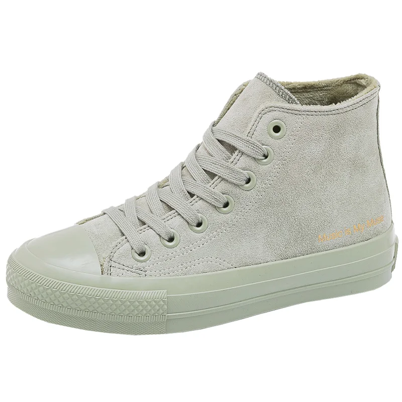 High-top Shoes Women Winter New Non-slip Solid Color Letter Flock Shoes Comfortable Flat Casual Women's Vulcanize Shoes