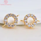 Латунь с покрытием 24-каратным золотом и круглым цирконом, 4 шт., соединитель с 2 отверстиями, подвески, Ювелирная фурнитура