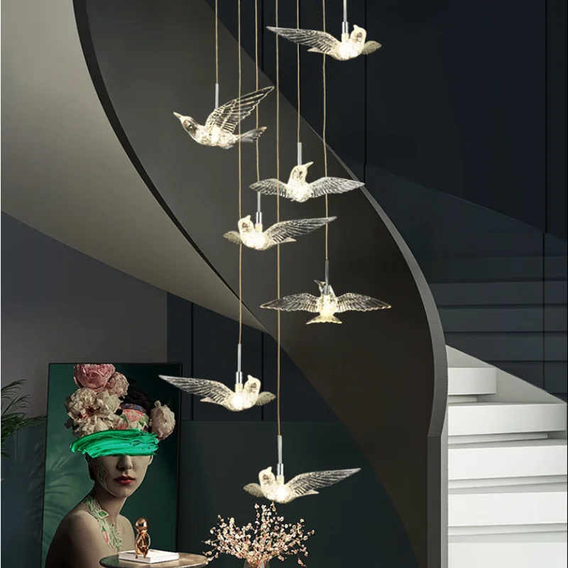 

Современная Минималистичная креативная индивидуальная светодиодный ная Люстра для лестницы, торгового центра, коридора, спальни, птицы, ин...