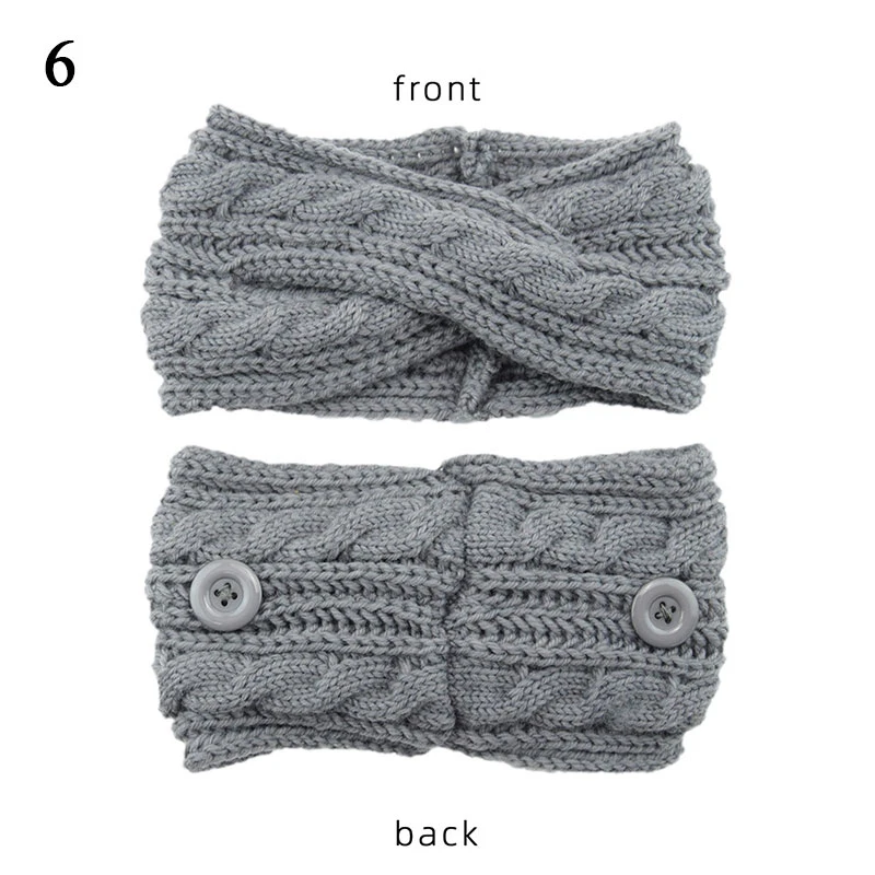 

Woolen Twist Knitting Women Cross Headband Warmer Ear Button Elastic Hairbands Headwrap Bandage Hair Accessories Autumn Winter