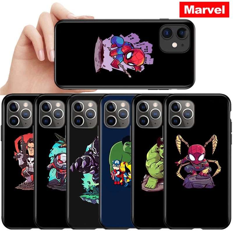 

For Apple iPhone 12 11 Pro Max mini Case Marvel Avengers Cute Cartoon For iPhone Max XR X 8 7 6 Plus 5S SE Black Phone Case