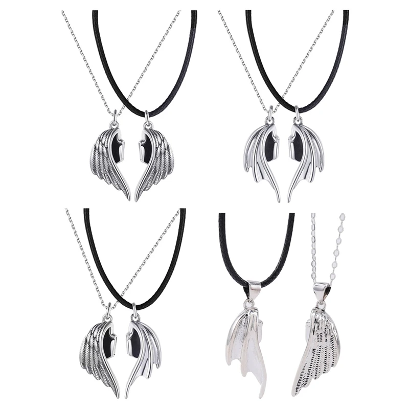 Дьявола и ангела пара Цепочки ожерелья магнит притягивает влюбленных кожаные