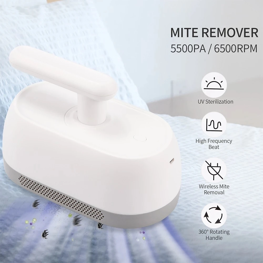 

Mites Remover Instrument Handheld Mites Vacuum Cleaner 5500Pa Strong Suction Mites-killing Collector UV Sterilization For Bed