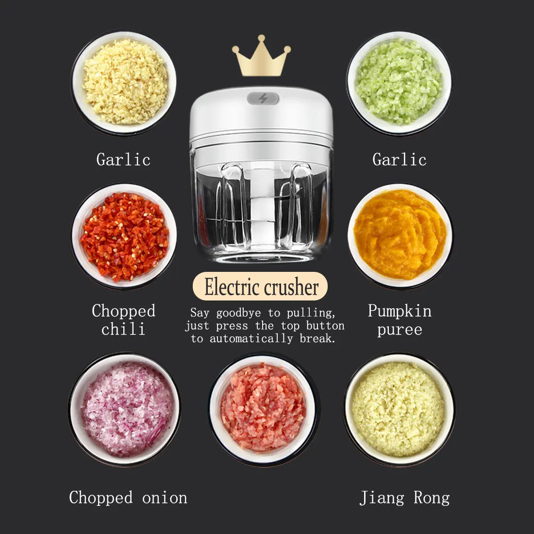 

Electric Garlic Masher Kichen Accessories Crusher Chopper Kitchen Gadget Charging Masher Machine for Garlic Ginger Chili Cutter