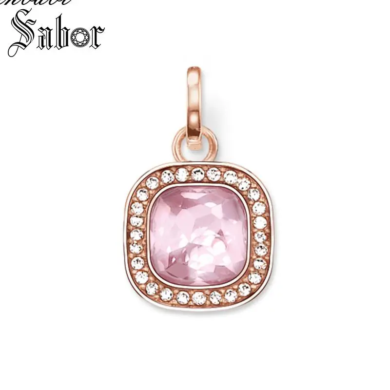 Подвеска розовая квадратная с кристаллами и розовым золотом цвет для женщин