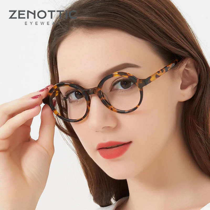ZENOTTIC Acetate TR90 Women Female Eyeglasses Retro Round Full Rim Optical Frame Prescription Spectacle Light Clear Eye Glasses |