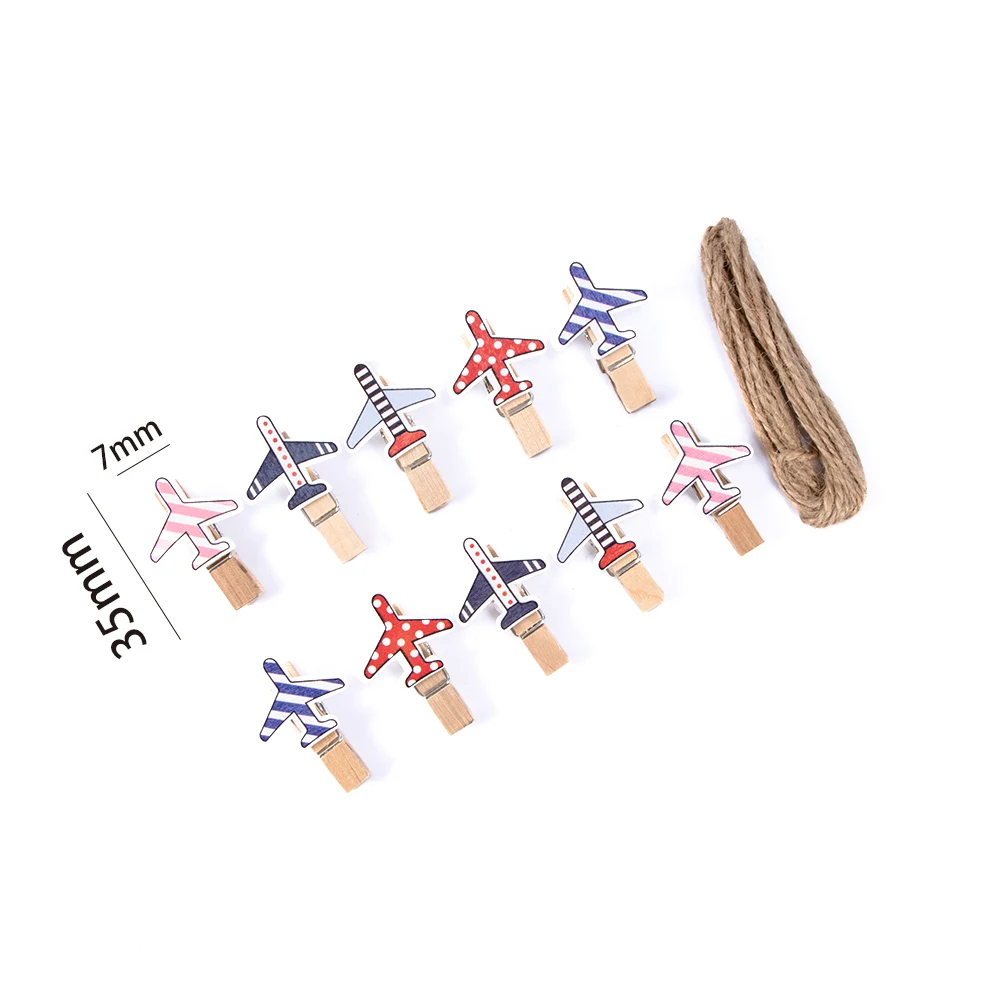 10 шт./упак. милый мультяшный самолетик деревянные зажимы фотобумага рукоделие