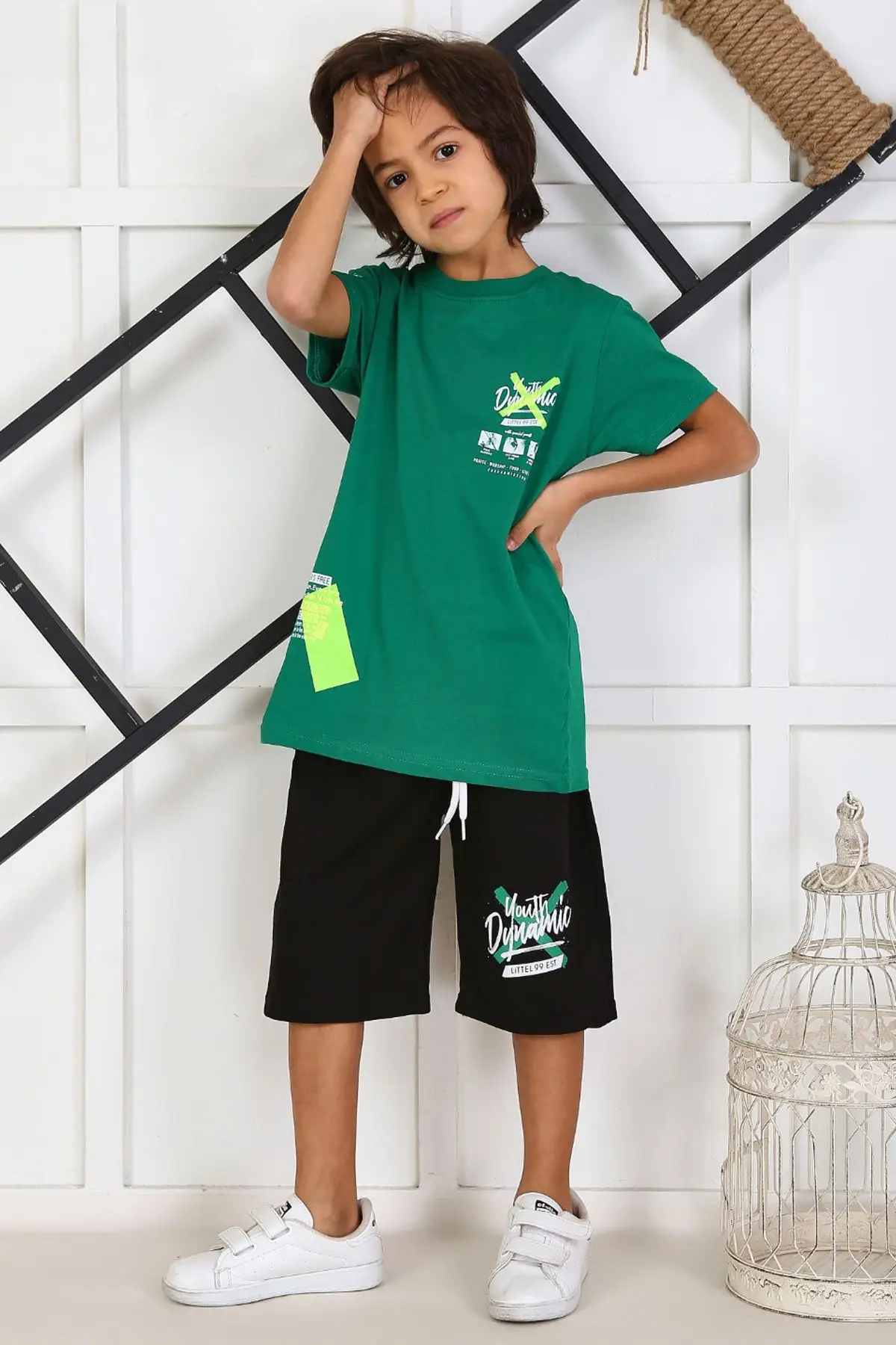 

Комплект летних Капри для мальчиков из 2 предметов, футболка-капри для отдыха, Повседневная хлопковая одежда для детей, зеленый цвет