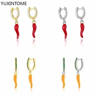 yellow red small chili hoop earrings for women girl creative 925 sterling silver ear buckle earrings gifts female jewelry