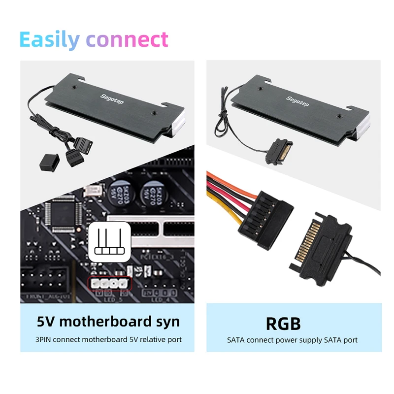 Segotep M.2 SSD RAM Cooler RGB Heatsink SATA 2280 Solid State Drive 5V 3Pin ARGB High Conductive on - Сеготеп М.2 SSD Охладитель оперативной памяти с подсветкой RGB, тепловым излучателем SATA 2280, твердотельный накопитель с питанием 5V 3Pin ARGB, высокоп