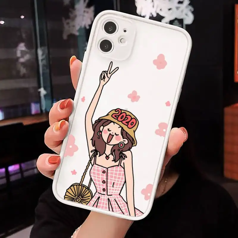 

Aesthetic cartoon girl Phone Case Matte Transparent for iPhone 7 8 11 12 s mini pro X XS XR MAX Plus cover funda