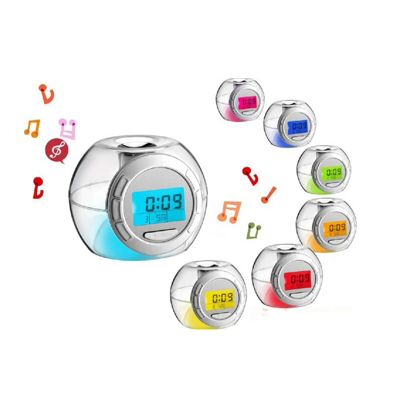 Цифровые электронные часы будильник с 6 естественные звуки 7 цветов меняющийся