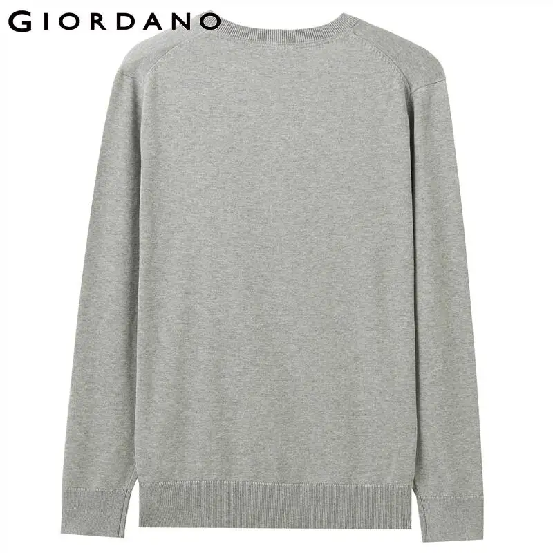 Мужской Однотонный свитер Giordano Трикотажный Хлопковый Повседневный с V-образным
