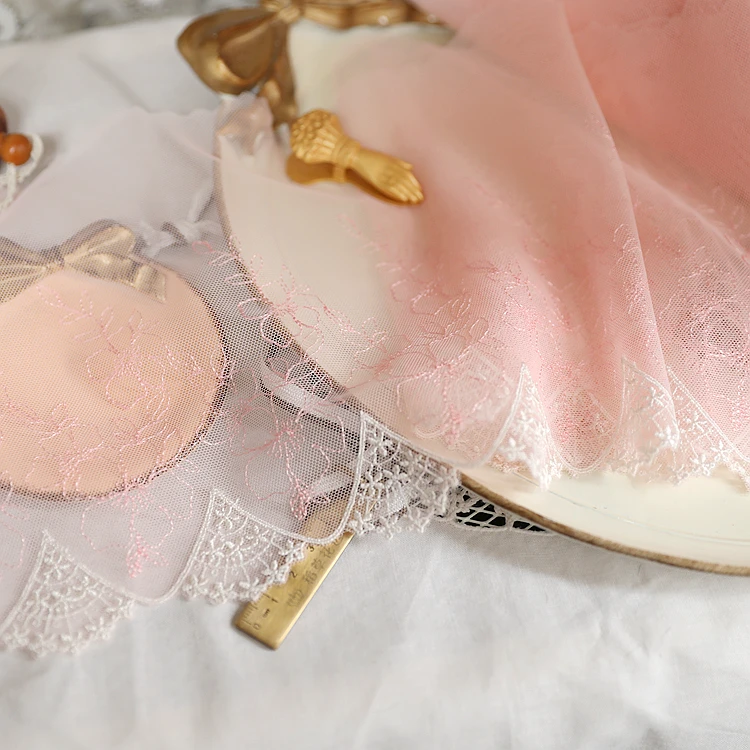 hot sale Lace accessories/Eva dress lace white gauze quality pink organza embroidery 18 cm D1804 |