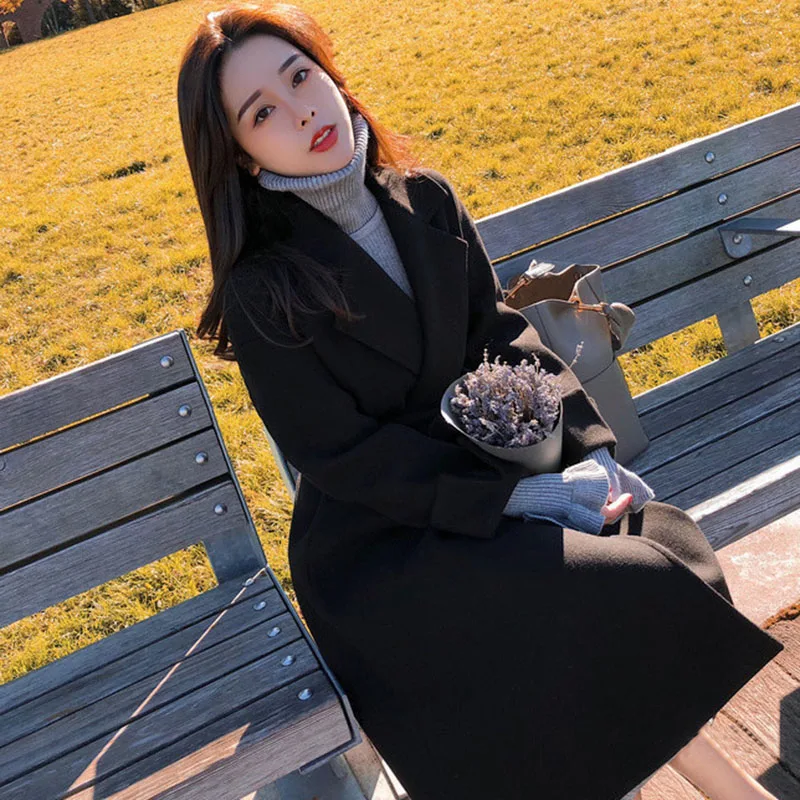Hot Sale 2019 Fashion Women Artificial Woolen Coat Female Autumn Winter Slim Fit Wool Coats Warm Elegant Windproof IE998 | Женская