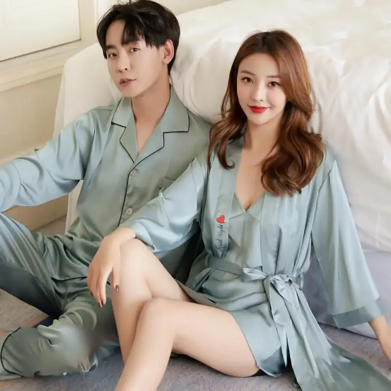 Autumn Men Pajamas Set Sleeping Gown Long Sleeve Nightgown Couple Lovers Pajamas 2pcs Plus Size Leisure Loose Pyjamas Wedding