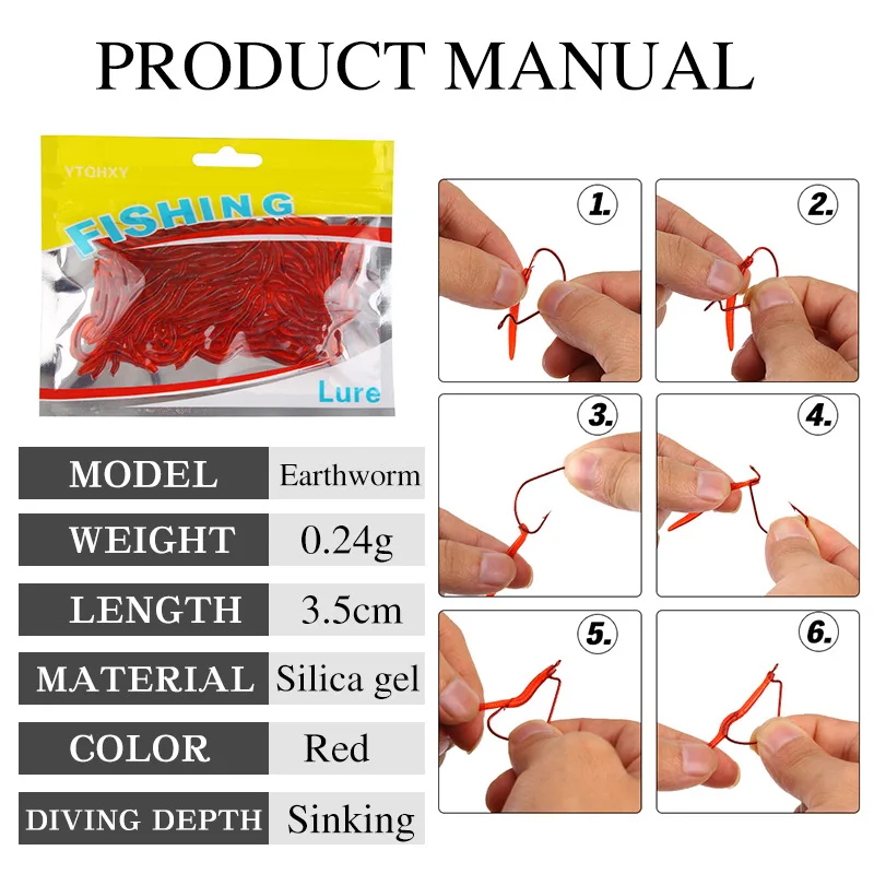 100 шт./лот Мягкая приманка для рыбной ловли имитация дождевого червя