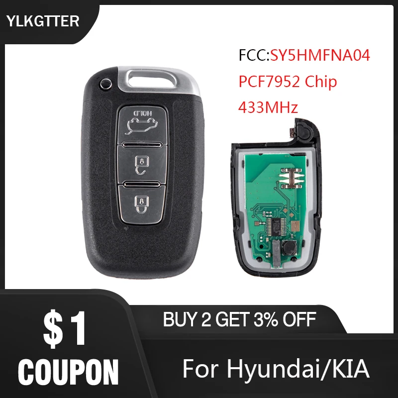 

YLKGTTER 3 button Car Remote Smart Key Suit for HYUNDAI I30 I45 Ix35 Genesis Equus / KIA K2 K5 Rio Optima Sorento Mohave 433MHz