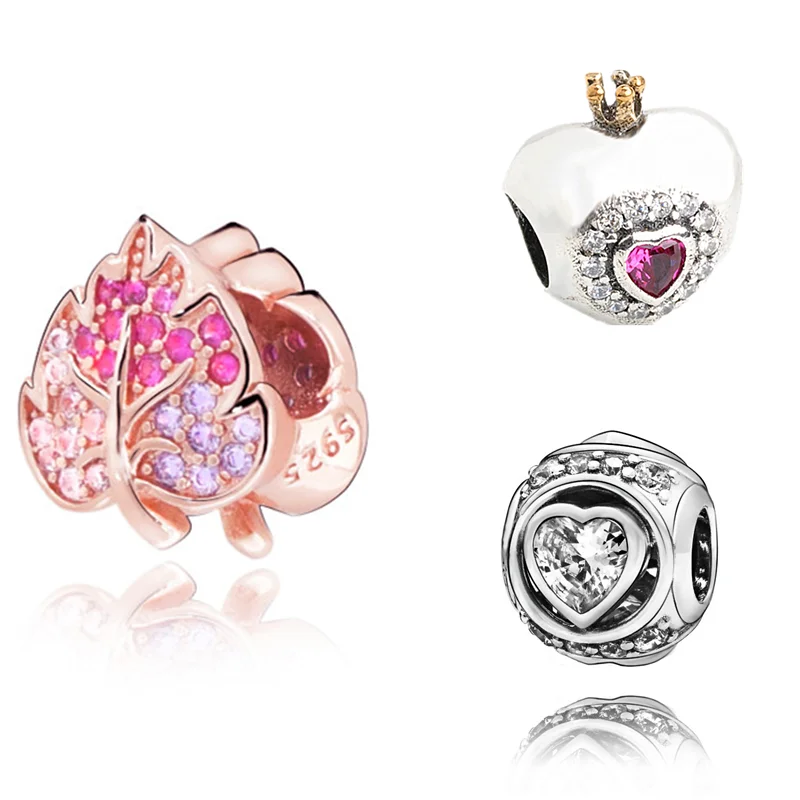 Новинка бусины из стерлингового серебра 925 Очаровательная Роза Сверкающий Лист
