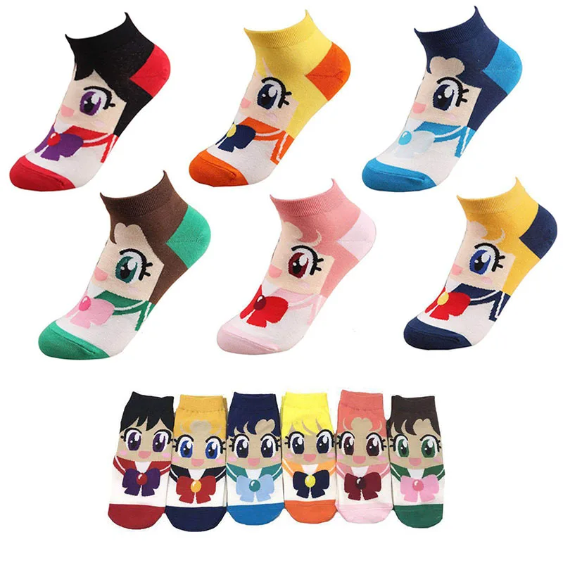Sailor Moon-calcetines de dibujos animados de Chibiusa, Hino, Rei, Kino, Makoto, informal, Cosplay, para ni&ntilde;os, regalos de navidad-0