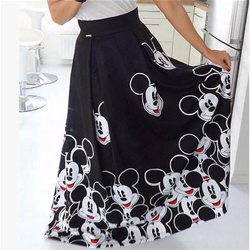 Plus Size Mickey Long Skirt Women Elegant Elastic High Waist Cartoon Casual Women Pleated skirt Ladies skirt Women Streetwear