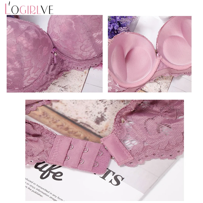 

Logirlve Lingerie Pink Sujetador Transparente Panties And Bra Set Underwear Set Women Japanese Fashion Conjunto