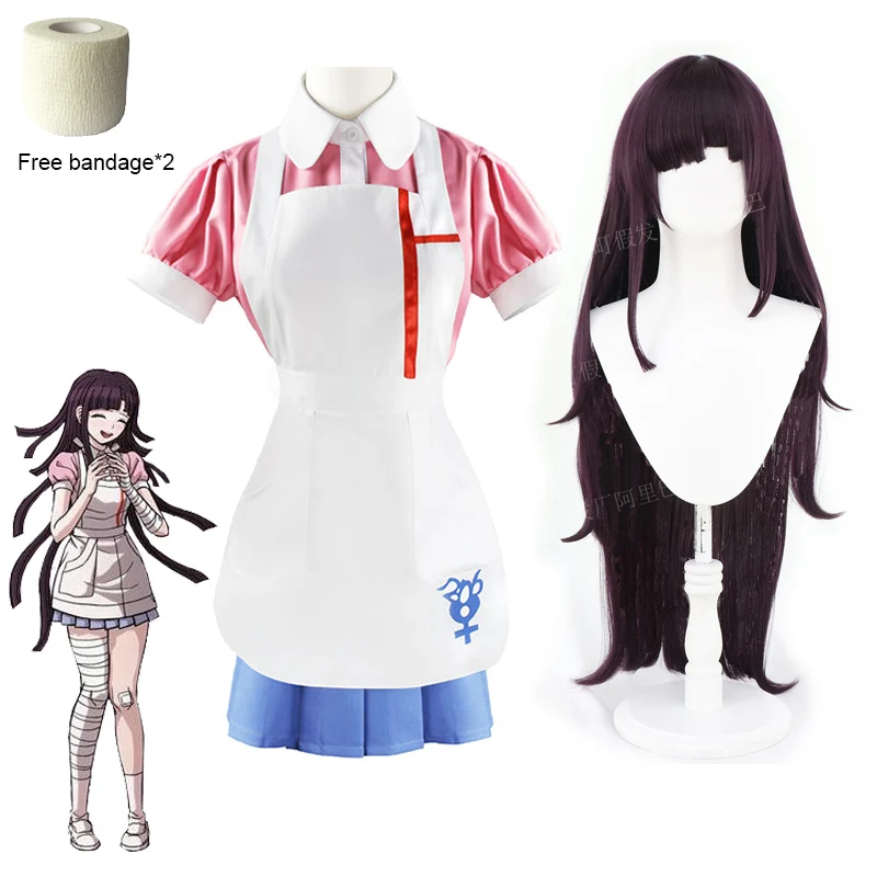 Mikan Tsumiki Косплей Костюм Danganronpa 2 косплей парик женщина горничная наряд Хэллоуин