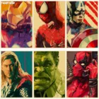 Акварель Marvel супергерой Железный человек Человек-паук Халк Тор Дэдпул Ретро стиль Мстители постер из крафт-бумаги Наклейка на стену A212