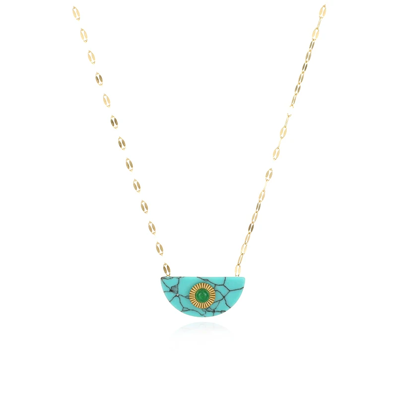 

Statement Semicircle Turquoise Pendant Necklace for Women Simple 14K Stainless Steel Chain Necklace Party Fashion Jewelry Gift