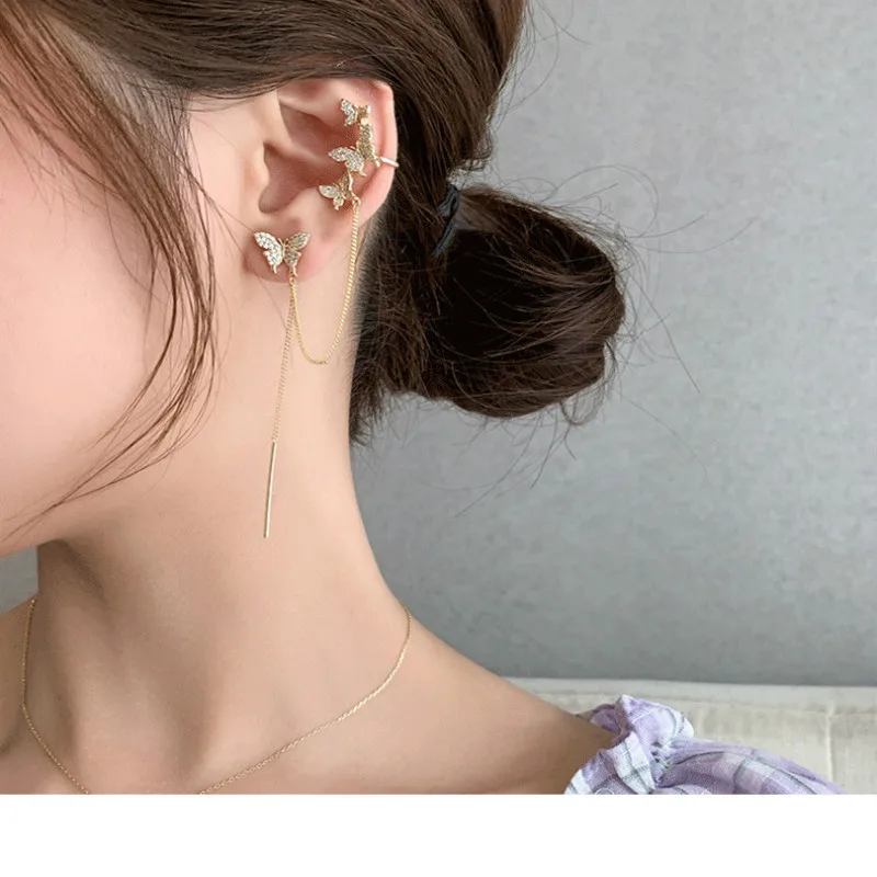 

Женские серьги-бабочки из серебра 925 пробы, с подвеской-цепочкой