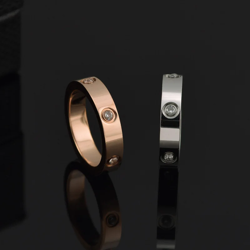 

2021Fashion and popular men and women couples banquet anniversary gifts titanium steel diamonds simple Korean trend ring jewelry