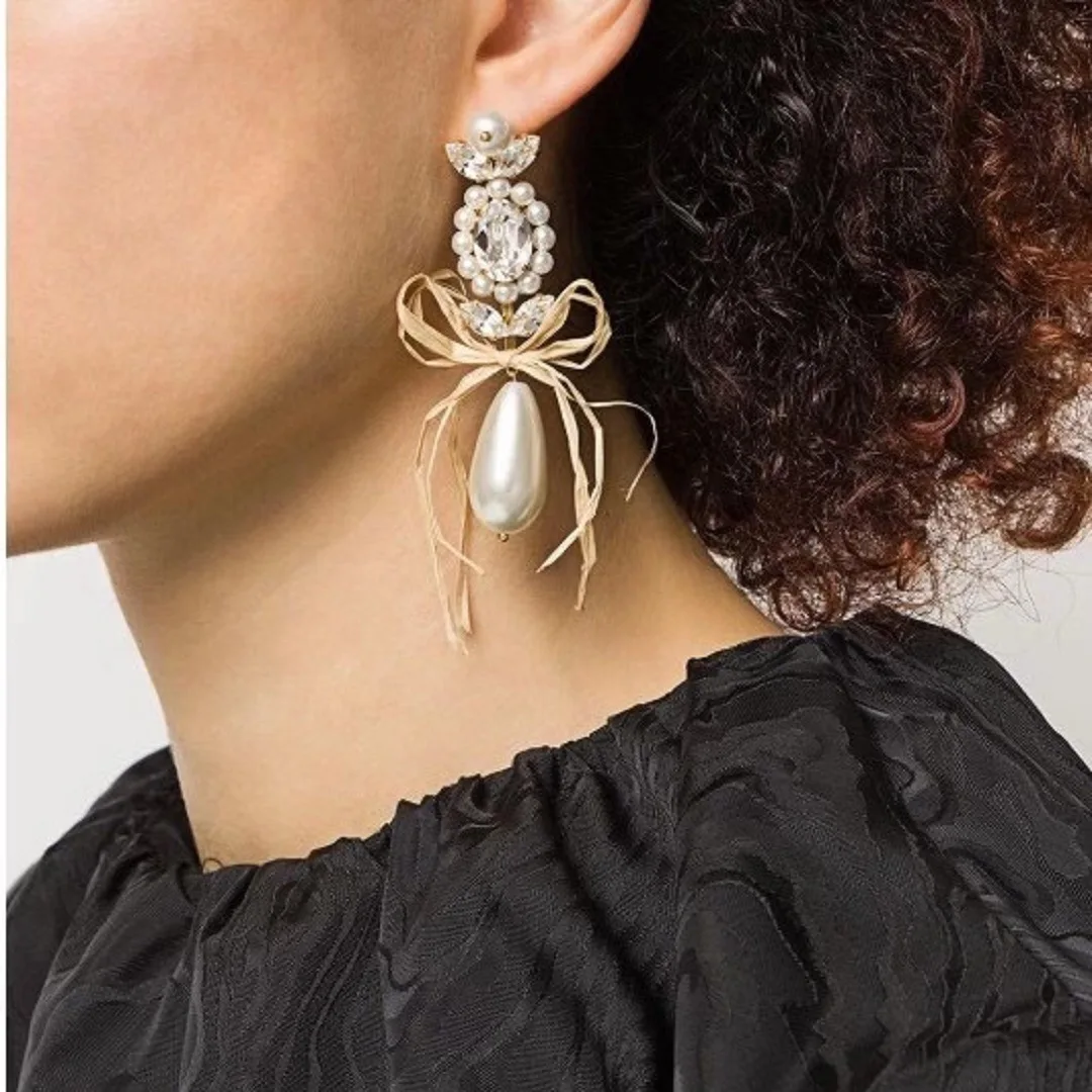 

Raffia Bow Silver Post Women's Flower Earrings