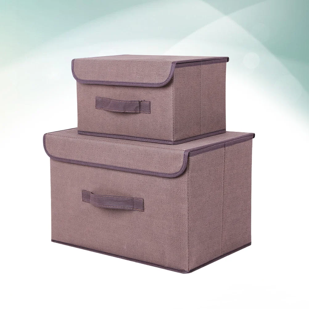

2pcs Imitation Linen Storage Case Foldable Storage Case Container Home Clothes Box Organizer (Coffee)