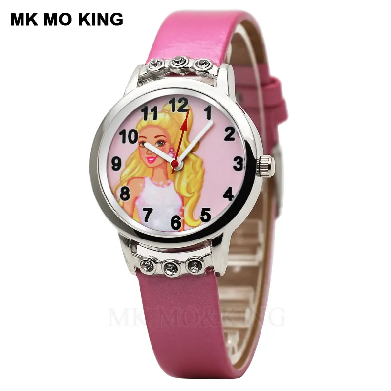 Розовые детские часы с кожаным ремешком модные кварцевые спортивные наручные 7