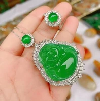 green white chalcedony agate jade earring ring pendant set rhinestone zircon crystal gem jewellery