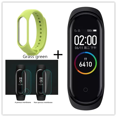grass green Xiaomi mi смарт-браслет 4, 3 цвета, AMOLED экран, mi Band 4, Smartband, фитнес-браслет, Bluetooth, спортивный, водонепроницаемый, SM - Цвет: grass green