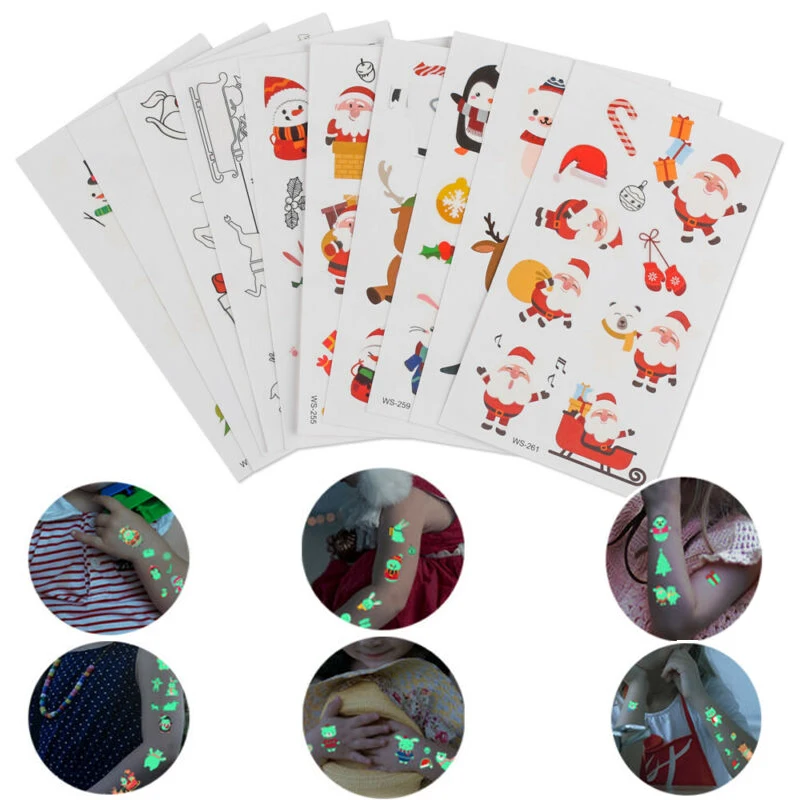 Рождественские светящиеся временные тату наклейки водонепроницаемые и