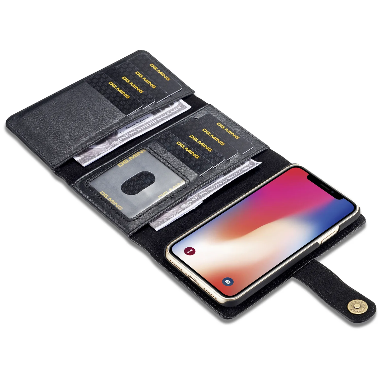 Трехслойный чехол кошелек с несколькими отделениями для карт кожаный телефона