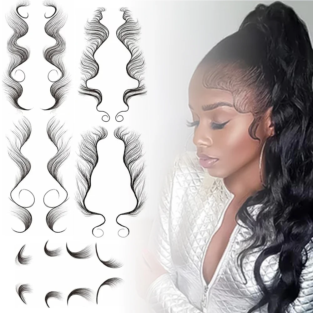 

6 Styles Hair Edges Tattoo Sticker Baby Hair Pony Tail Styles Temporary Tattoo Sticker Template Sleek Edges Bangs Tattoo Sticker