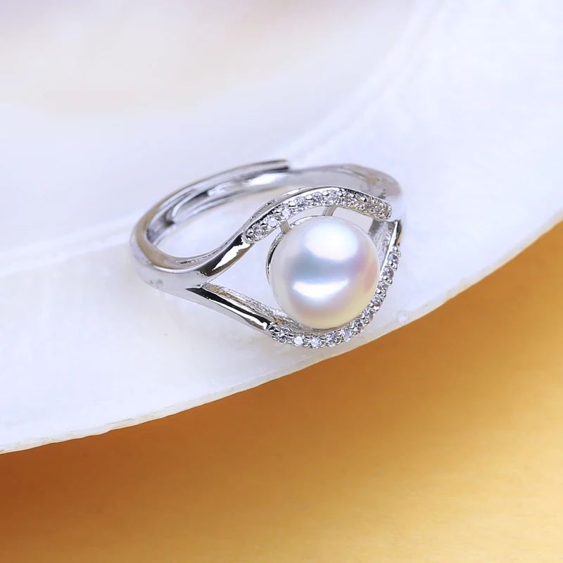 FENASY Natural Freshwater Pearl Rings New Fashion Trendy Zircon Party Silver Color Adjustable For Women Wholesale | Украшения и