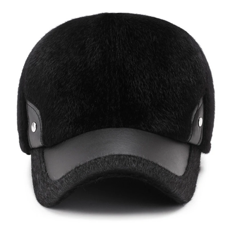 

New Arrival 2021 Winter Warm Ear Flaps Baseball Caps Men Faux Mink Fur Visor Male Outdoor Black Dad Hats